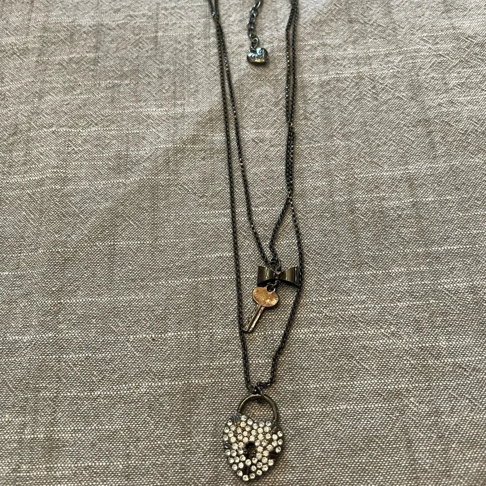 Betsey Johnson Black and Silver lock and key Layered Heart Necklace
